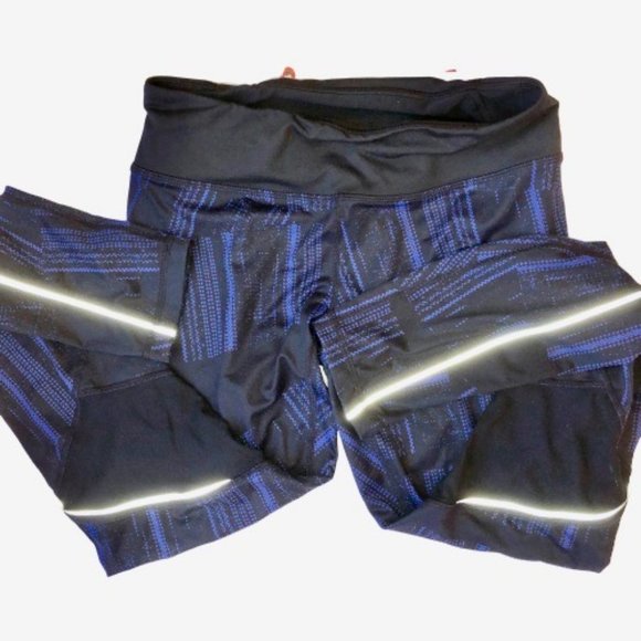 Zella Leggings Mesh Portion Reflective Stripes Pocket Cool Print - Picture 6 of 10